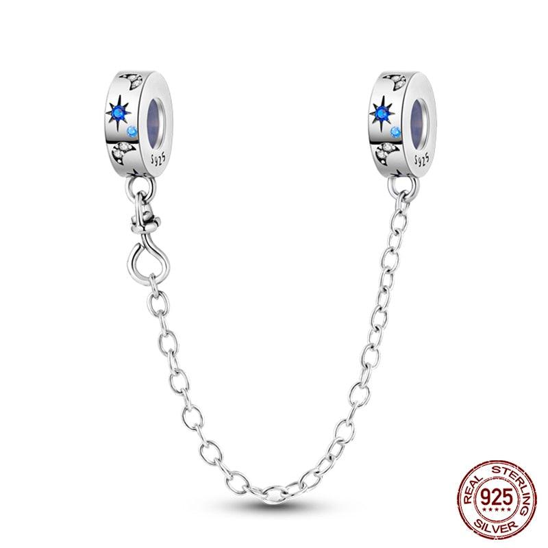 Real 925 Sterling Silver Stars & Moon Sunflower Safety Chains Spacer Beads Charms Fit 925 Original Bracelets Jewelry Charms Fit for Bracelet Jewelry Accessories