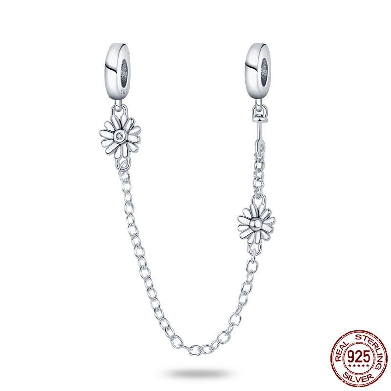 Real 925 Sterling Silver Stars & Moon Sunflower Safety Chains Spacer Beads Charms Fit 925 Original Bracelets Jewelry Charms Fit for Bracelet Jewelry Accessories