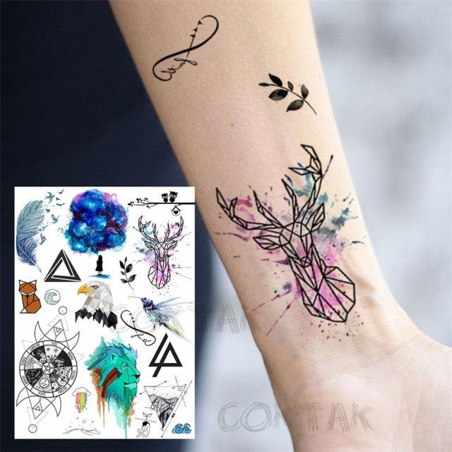 Realistic Black Temporary Small Big Tattoos Space Planets Animals Tatoos Waterproof  Face Hands Tattoos For Girls Mens