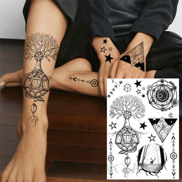 Realistic Black Temporary Small Big Tattoos Space Planets Animals Tatoos Waterproof  Face Hands Tattoos For Girls Mens