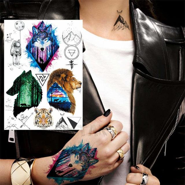 Realistic Black Temporary Small Big Tattoos Space Planets Animals Tatoos Waterproof  Face Hands Tattoos For Girls Mens