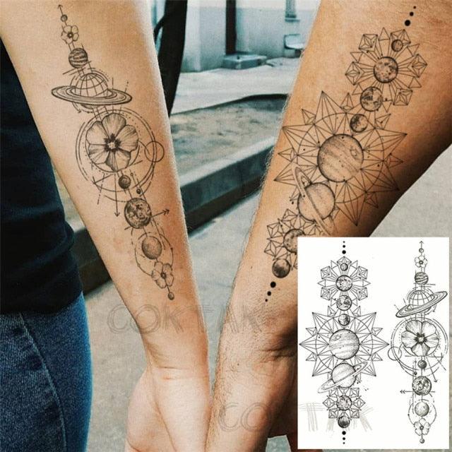 Realistic Black Temporary Small Big Tattoos Space Planets Animals Tatoos Waterproof  Face Hands Tattoos For Girls Mens