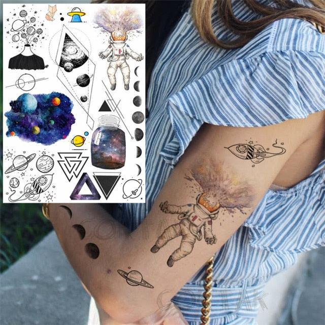 Realistic Black Temporary Small Big Tattoos Space Planets Animals Tatoos Waterproof  Face Hands Tattoos For Girls Mens