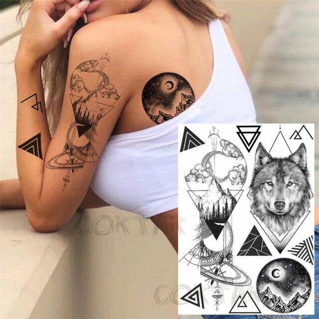 Realistic Black Temporary Small Big Tattoos Space Planets Animals Tatoos Waterproof  Face Hands Tattoos For Girls Mens