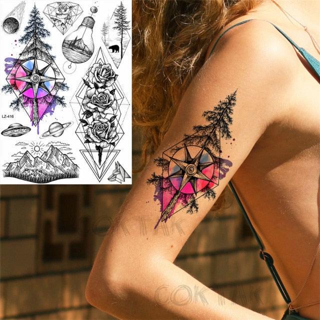 Realistic Black Temporary Small Big Tattoos Space Planets Animals Tatoos Waterproof  Face Hands Tattoos For Girls Mens