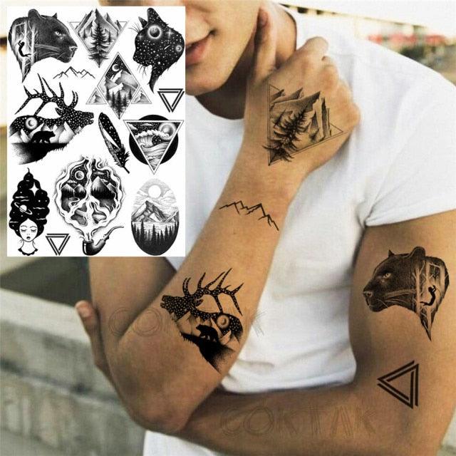 Realistic Black Temporary Small Big Tattoos Space Planets Animals Tatoos Waterproof  Face Hands Tattoos For Girls Mens