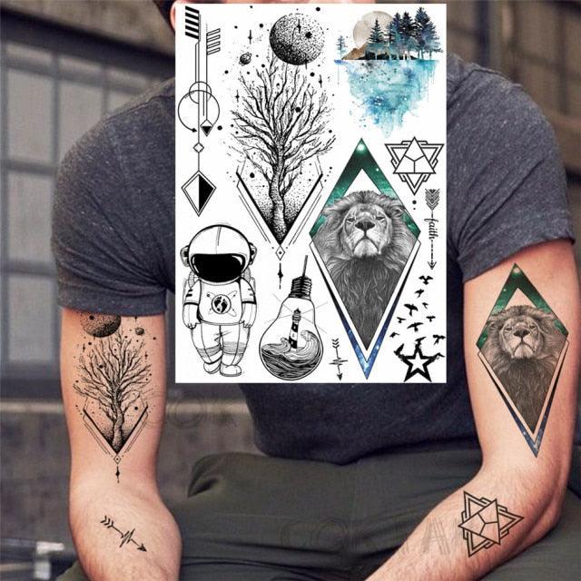 Realistic Black Temporary Small Big Tattoos Space Planets Animals Tatoos Waterproof  Face Hands Tattoos For Girls Mens