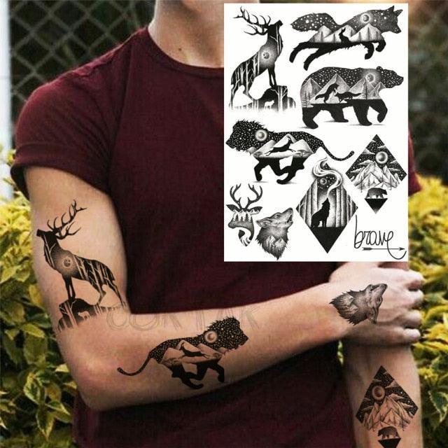 Realistic Black Temporary Small Big Tattoos Space Planets Animals Tatoos Waterproof  Face Hands Tattoos For Girls Mens