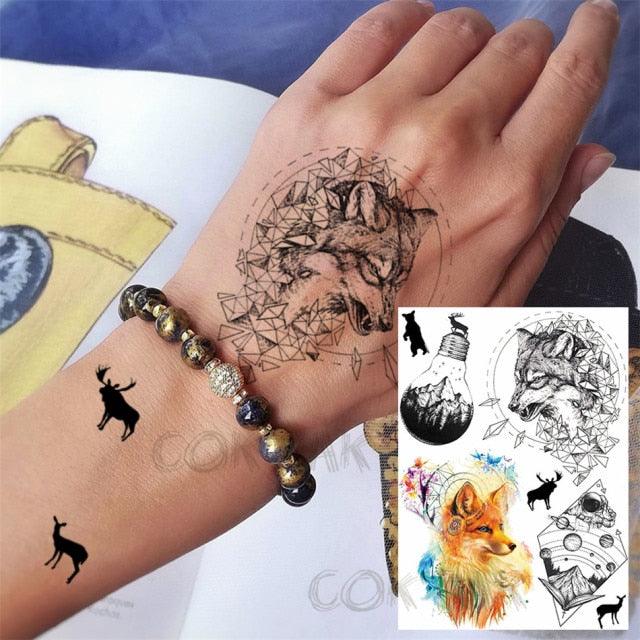 Realistic Black Temporary Small Big Tattoos Space Planets Animals Tatoos Waterproof  Face Hands Tattoos For Girls Mens