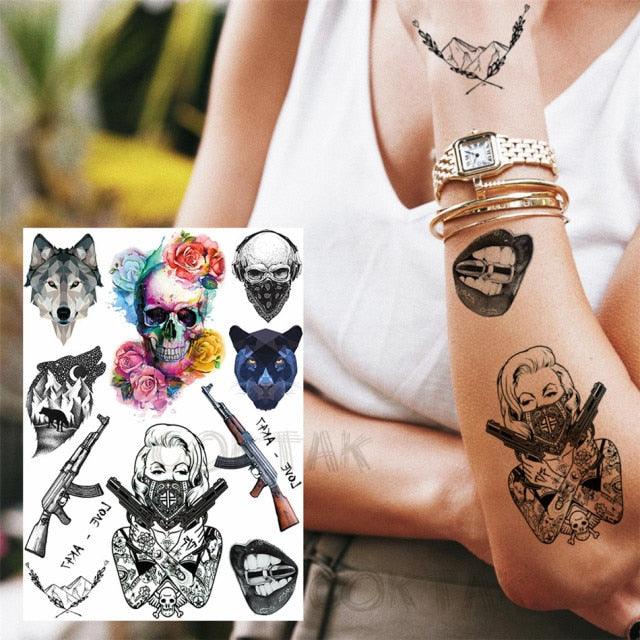 Realistic Black Temporary Small Big Tattoos Space Planets Animals Tatoos Waterproof  Face Hands Tattoos For Girls Mens