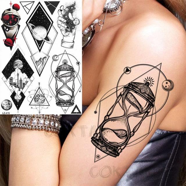 Realistic Black Temporary Small Big Tattoos Space Planets Animals Tatoos Waterproof  Face Hands Tattoos For Girls Mens