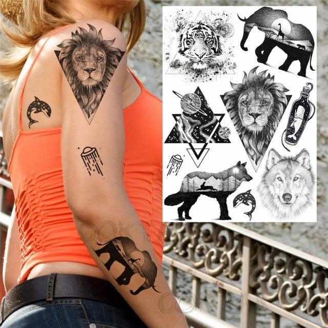 Realistic Black Temporary Small Big Tattoos Space Planets Animals Tatoos Waterproof  Face Hands Tattoos For Girls Mens