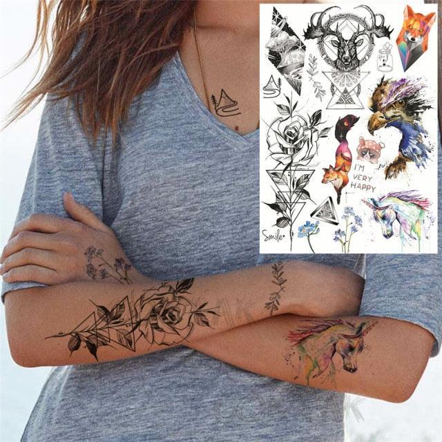 Realistic Black Temporary Small Big Tattoos Space Planets Animals Tatoos Waterproof  Face Hands Tattoos For Girls Mens