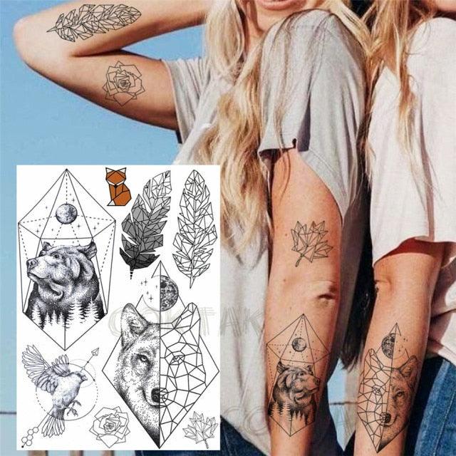 Realistic Black Temporary Small Big Tattoos Space Planets Animals Tatoos Waterproof  Face Hands Tattoos For Girls Mens