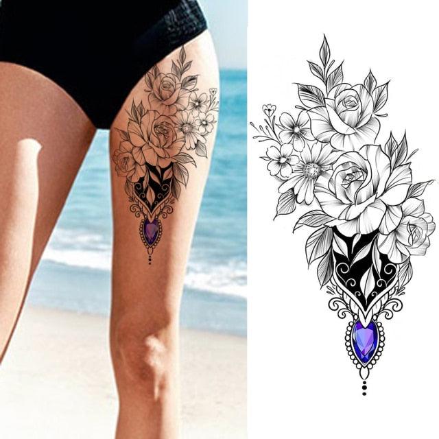 Realistic Sketches Black Flowers Temporary Waterproof Flower Tattoos Modern Body Arm Drawing For Womens - STEVVEX Beauty - 103, Arm Tattoo, Beauty, Big Flowers Tattoo, Big Tattoo, Black Tattoos, Body Tattoo, Fashion Tattoo, Flower Tattoo, Lavender Tattoo, Leg Tattoo, Luxury Tattoo, Modern Tatoos, Modern Tattoo, Realistic Tattoo, Sketch Tattoo, Stylish Tattoo, Tattoo - Stevvex.com