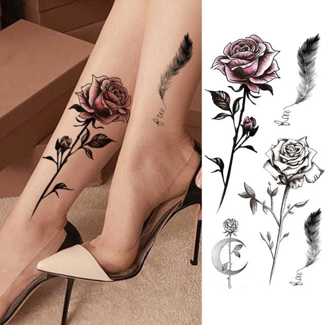 Realistic Sketches Black Flowers Temporary Waterproof Flower Tattoos Modern Body Arm Drawing For Womens - STEVVEX Beauty - 103, Arm Tattoo, Beauty, Big Flowers Tattoo, Big Tattoo, Black Tattoos, Body Tattoo, Fashion Tattoo, Flower Tattoo, Lavender Tattoo, Leg Tattoo, Luxury Tattoo, Modern Tatoos, Modern Tattoo, Realistic Tattoo, Sketch Tattoo, Stylish Tattoo, Tattoo - Stevvex.com