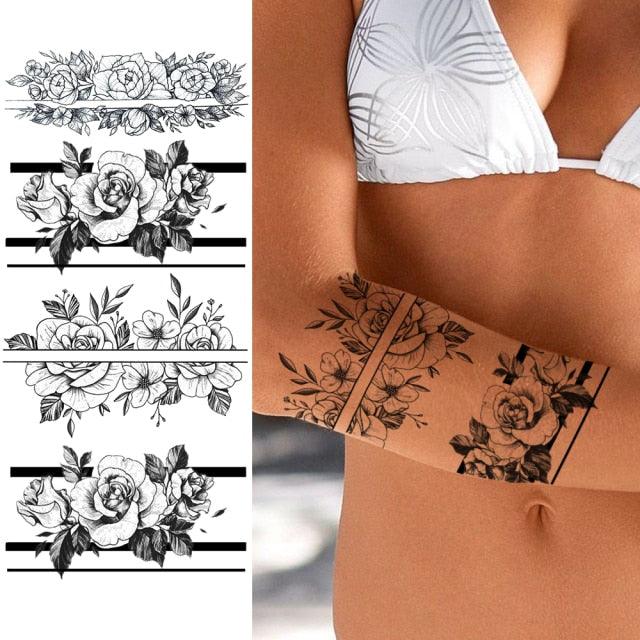 Realistic Sketches Black Flowers Temporary Waterproof Flower Tattoos Modern Body Arm Drawing For Womens - STEVVEX Beauty - 103, Arm Tattoo, Beauty, Big Flowers Tattoo, Big Tattoo, Black Tattoos, Body Tattoo, Fashion Tattoo, Flower Tattoo, Lavender Tattoo, Leg Tattoo, Luxury Tattoo, Modern Tatoos, Modern Tattoo, Realistic Tattoo, Sketch Tattoo, Stylish Tattoo, Tattoo - Stevvex.com