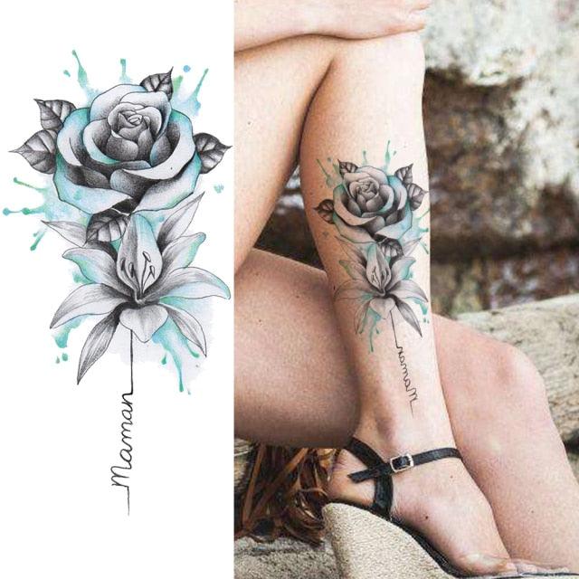 Realistic Sketches Black Flowers Temporary Waterproof Flower Tattoos Modern Body Arm Drawing For Womens - STEVVEX Beauty - 103, Arm Tattoo, Beauty, Big Flowers Tattoo, Big Tattoo, Black Tattoos, Body Tattoo, Fashion Tattoo, Flower Tattoo, Lavender Tattoo, Leg Tattoo, Luxury Tattoo, Modern Tatoos, Modern Tattoo, Realistic Tattoo, Sketch Tattoo, Stylish Tattoo, Tattoo - Stevvex.com