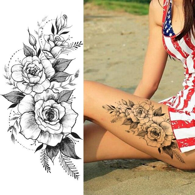 Realistic Sketches Black Flowers Temporary Waterproof Flower Tattoos Modern Body Arm Drawing For Womens - STEVVEX Beauty - 103, Arm Tattoo, Beauty, Big Flowers Tattoo, Big Tattoo, Black Tattoos, Body Tattoo, Fashion Tattoo, Flower Tattoo, Lavender Tattoo, Leg Tattoo, Luxury Tattoo, Modern Tatoos, Modern Tattoo, Realistic Tattoo, Sketch Tattoo, Stylish Tattoo, Tattoo - Stevvex.com