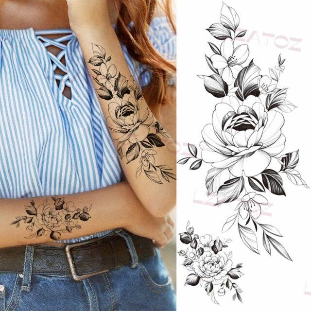 Realistic Sketches Black Flowers Temporary Waterproof Flower Tattoos Modern Body Arm Drawing For Womens - STEVVEX Beauty - 103, Arm Tattoo, Beauty, Big Flowers Tattoo, Big Tattoo, Black Tattoos, Body Tattoo, Fashion Tattoo, Flower Tattoo, Lavender Tattoo, Leg Tattoo, Luxury Tattoo, Modern Tatoos, Modern Tattoo, Realistic Tattoo, Sketch Tattoo, Stylish Tattoo, Tattoo - Stevvex.com