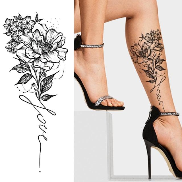 Realistic Sketches Black Flowers Temporary Waterproof Flower Tattoos Modern Body Arm Drawing For Womens - STEVVEX Beauty - 103, Arm Tattoo, Beauty, Big Flowers Tattoo, Big Tattoo, Black Tattoos, Body Tattoo, Fashion Tattoo, Flower Tattoo, Lavender Tattoo, Leg Tattoo, Luxury Tattoo, Modern Tatoos, Modern Tattoo, Realistic Tattoo, Sketch Tattoo, Stylish Tattoo, Tattoo - Stevvex.com