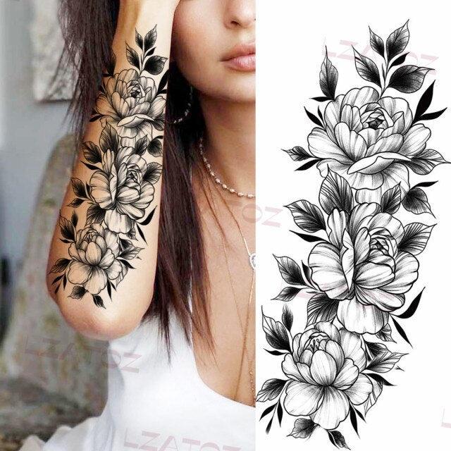 Realistic Sketches Black Flowers Temporary Waterproof Flower Tattoos Modern Body Arm Drawing For Womens - STEVVEX Beauty - 103, Arm Tattoo, Beauty, Big Flowers Tattoo, Big Tattoo, Black Tattoos, Body Tattoo, Fashion Tattoo, Flower Tattoo, Lavender Tattoo, Leg Tattoo, Luxury Tattoo, Modern Tatoos, Modern Tattoo, Realistic Tattoo, Sketch Tattoo, Stylish Tattoo, Tattoo - Stevvex.com