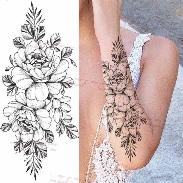 Realistic Sketches Black Flowers Temporary Waterproof Flower Tattoos Modern Body Arm Drawing For Womens - STEVVEX Beauty - 103, Arm Tattoo, Beauty, Big Flowers Tattoo, Big Tattoo, Black Tattoos, Body Tattoo, Fashion Tattoo, Flower Tattoo, Lavender Tattoo, Leg Tattoo, Luxury Tattoo, Modern Tatoos, Modern Tattoo, Realistic Tattoo, Sketch Tattoo, Stylish Tattoo, Tattoo - Stevvex.com