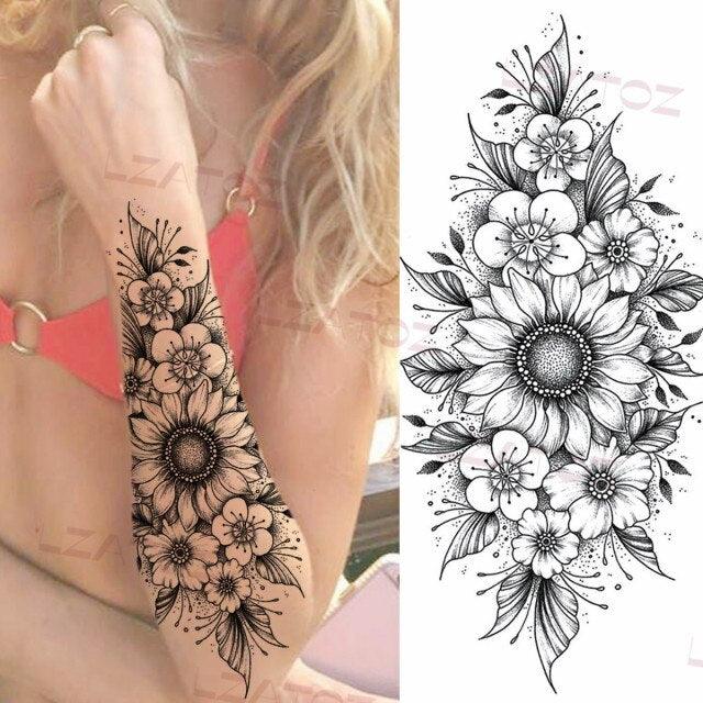 Realistic Sketches Black Flowers Temporary Waterproof Flower Tattoos Modern Body Arm Drawing For Womens - STEVVEX Beauty - 103, Arm Tattoo, Beauty, Big Flowers Tattoo, Big Tattoo, Black Tattoos, Body Tattoo, Fashion Tattoo, Flower Tattoo, Lavender Tattoo, Leg Tattoo, Luxury Tattoo, Modern Tatoos, Modern Tattoo, Realistic Tattoo, Sketch Tattoo, Stylish Tattoo, Tattoo - Stevvex.com