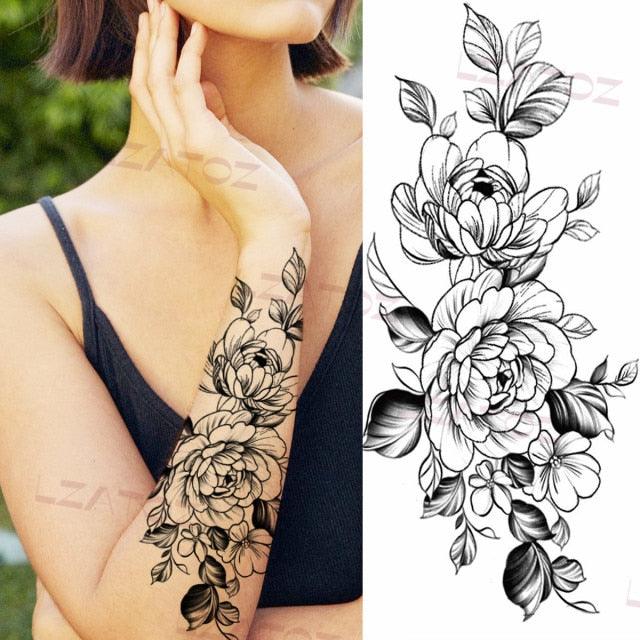 Realistic Sketches Black Flowers Temporary Waterproof Flower Tattoos Modern Body Arm Drawing For Womens - STEVVEX Beauty - 103, Arm Tattoo, Beauty, Big Flowers Tattoo, Big Tattoo, Black Tattoos, Body Tattoo, Fashion Tattoo, Flower Tattoo, Lavender Tattoo, Leg Tattoo, Luxury Tattoo, Modern Tatoos, Modern Tattoo, Realistic Tattoo, Sketch Tattoo, Stylish Tattoo, Tattoo - Stevvex.com