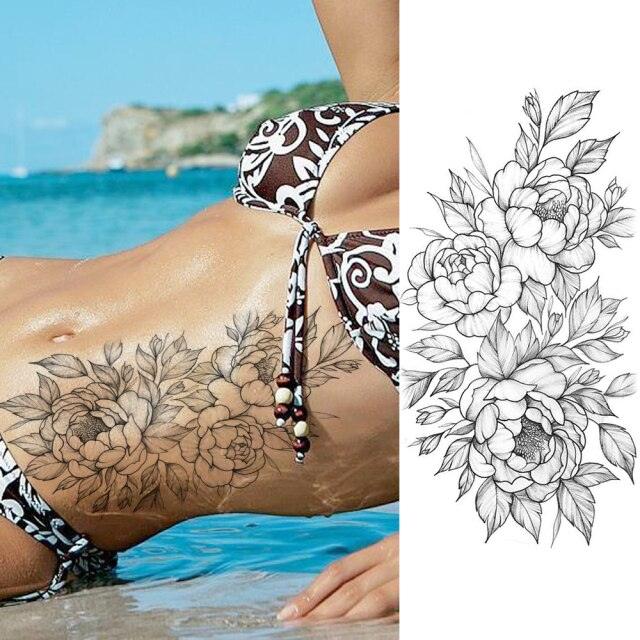 Realistic Sketches Black Flowers Temporary Waterproof Flower Tattoos Modern Body Arm Drawing For Womens - STEVVEX Beauty - 103, Arm Tattoo, Beauty, Big Flowers Tattoo, Big Tattoo, Black Tattoos, Body Tattoo, Fashion Tattoo, Flower Tattoo, Lavender Tattoo, Leg Tattoo, Luxury Tattoo, Modern Tatoos, Modern Tattoo, Realistic Tattoo, Sketch Tattoo, Stylish Tattoo, Tattoo - Stevvex.com