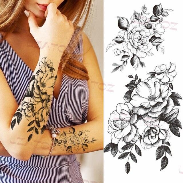 Realistic Sketches Black Flowers Temporary Waterproof Flower Tattoos Modern Body Arm Drawing For Womens - STEVVEX Beauty - 103, Arm Tattoo, Beauty, Big Flowers Tattoo, Big Tattoo, Black Tattoos, Body Tattoo, Fashion Tattoo, Flower Tattoo, Lavender Tattoo, Leg Tattoo, Luxury Tattoo, Modern Tatoos, Modern Tattoo, Realistic Tattoo, Sketch Tattoo, Stylish Tattoo, Tattoo - Stevvex.com