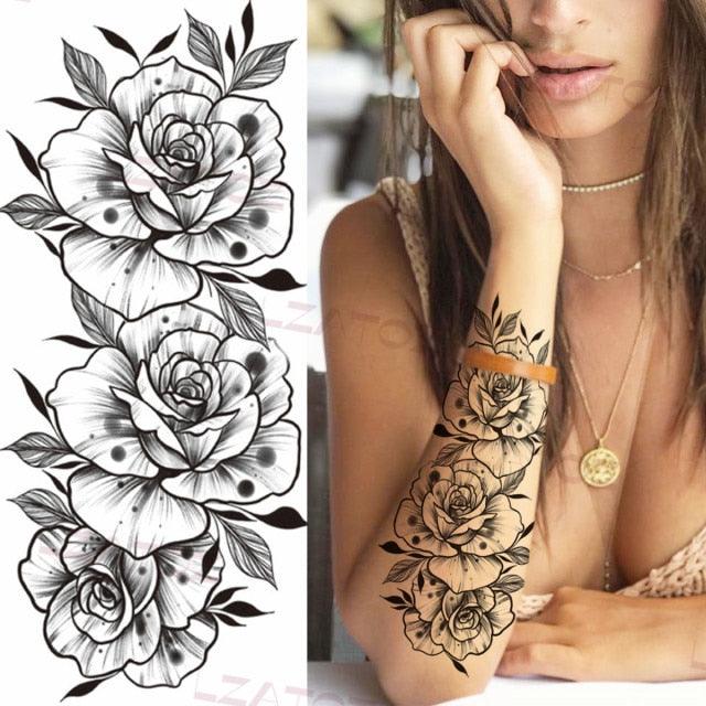 Realistic Sketches Black Flowers Temporary Waterproof Flower Tattoos Modern Body Arm Drawing For Womens - STEVVEX Beauty - 103, Arm Tattoo, Beauty, Big Flowers Tattoo, Big Tattoo, Black Tattoos, Body Tattoo, Fashion Tattoo, Flower Tattoo, Lavender Tattoo, Leg Tattoo, Luxury Tattoo, Modern Tatoos, Modern Tattoo, Realistic Tattoo, Sketch Tattoo, Stylish Tattoo, Tattoo - Stevvex.com