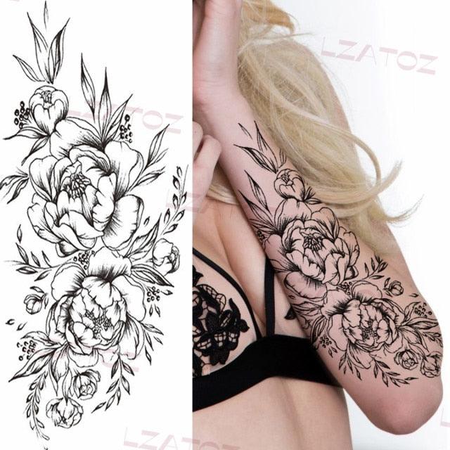 Realistic Sketches Black Flowers Temporary Waterproof Flower Tattoos Modern Body Arm Drawing For Womens - STEVVEX Beauty - 103, Arm Tattoo, Beauty, Big Flowers Tattoo, Big Tattoo, Black Tattoos, Body Tattoo, Fashion Tattoo, Flower Tattoo, Lavender Tattoo, Leg Tattoo, Luxury Tattoo, Modern Tatoos, Modern Tattoo, Realistic Tattoo, Sketch Tattoo, Stylish Tattoo, Tattoo - Stevvex.com