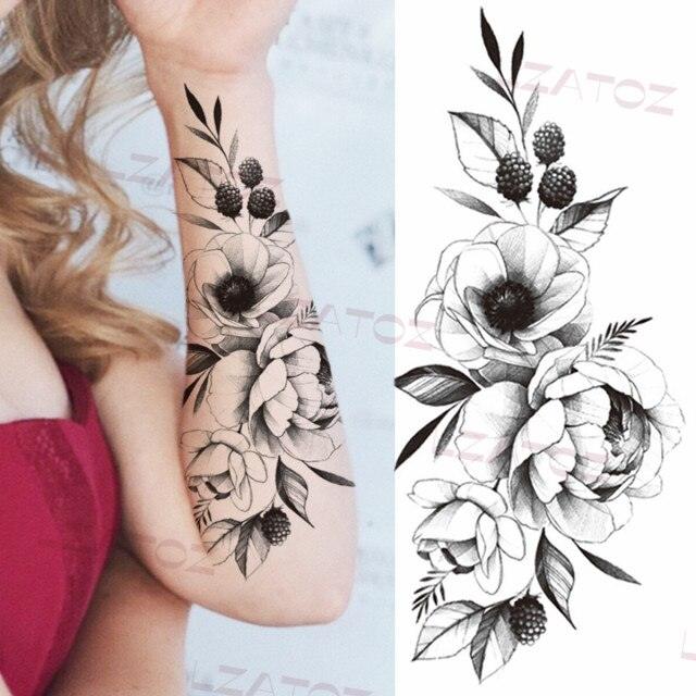 Realistic Sketches Black Flowers Temporary Waterproof Flower Tattoos Modern Body Arm Drawing For Womens - STEVVEX Beauty - 103, Arm Tattoo, Beauty, Big Flowers Tattoo, Big Tattoo, Black Tattoos, Body Tattoo, Fashion Tattoo, Flower Tattoo, Lavender Tattoo, Leg Tattoo, Luxury Tattoo, Modern Tatoos, Modern Tattoo, Realistic Tattoo, Sketch Tattoo, Stylish Tattoo, Tattoo - Stevvex.com