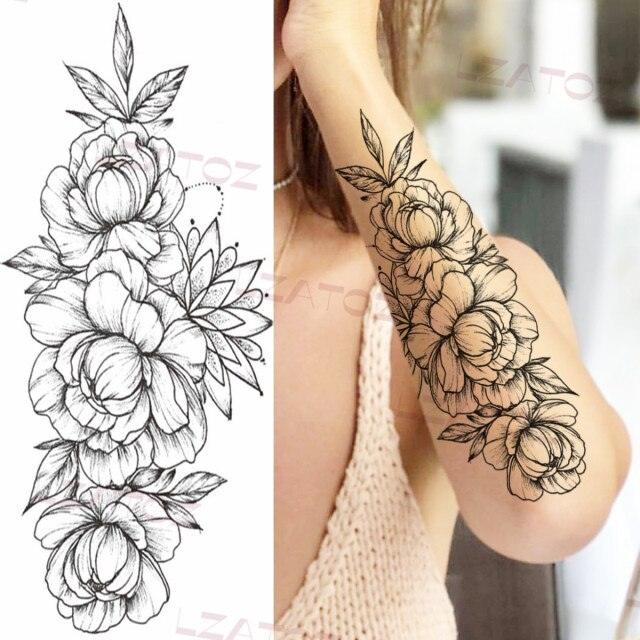 Realistic Sketches Black Flowers Temporary Waterproof Flower Tattoos Modern Body Arm Drawing For Womens - STEVVEX Beauty - 103, Arm Tattoo, Beauty, Big Flowers Tattoo, Big Tattoo, Black Tattoos, Body Tattoo, Fashion Tattoo, Flower Tattoo, Lavender Tattoo, Leg Tattoo, Luxury Tattoo, Modern Tatoos, Modern Tattoo, Realistic Tattoo, Sketch Tattoo, Stylish Tattoo, Tattoo - Stevvex.com