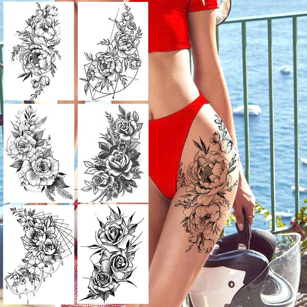 Realistic Tattoos Temporary Womens Flower Sticker Tattoos Waterproof Women Body Art Fake Legs Tattoo Stickers - STEVVEX Beauty - 103, Animal Tattoo, Arm Tattoo, Back Tattoo, Beauty, Big Flowers Tattoo, Big Tattoo, Black Tattoos, Body Tattoo, Colorful Tattoo, Fashion Tattoo, Flower Tattoo, Girls Tattoo, Leg Tattoo, Luxury Tattoo, Party Tattoo, Stylish Tattoo, Tattoo, Waterproof Tattoo, Wedding Tattoo, Wolf Tattoo, Women Tattoo, Womens Tattoo - Stevvex.com