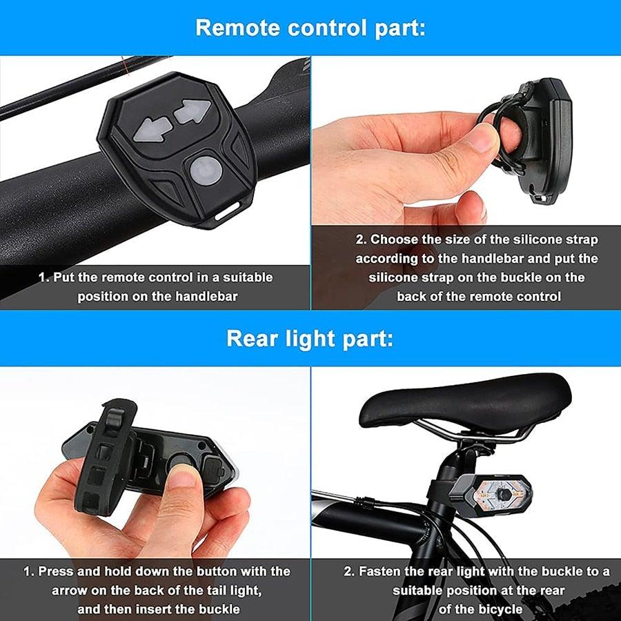 Rear Lamp Smart Bike Wireless Remote Turn Signal Lights Bicycle LED Taillight Personal Bicycle LED Rechargeable USB Bicycle Tail Light Wireless Remote Control Back Bike Light For Night Riding Safety Warning Cycling Lights