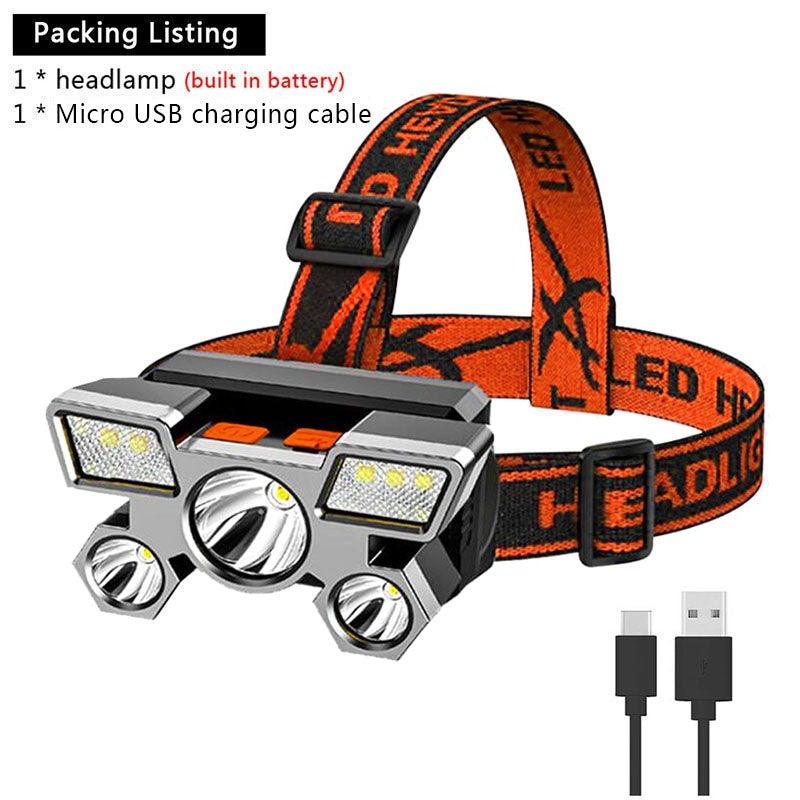 Rechargeable Adjustable USB 5LED Headlamp with High Lumen Handsfree Waterproof Portable Ability Focusing Ring Headlight Flashlight Torchlight For Outdoor Camping Hiking Running Headlight - STEVVEX Lamp - 200, Flashlight, Gadget, Headlamp, Headlight, lamp, Portable Headlamp, Rechargeable Flashlight, Rechargeable Headlamp, Rechargeable Headlight, Rechargeable Torchlight, Torchlight, Waterproof Flashlight, Waterproof Headlamp, Waterproof Headlight - Stevvex.com