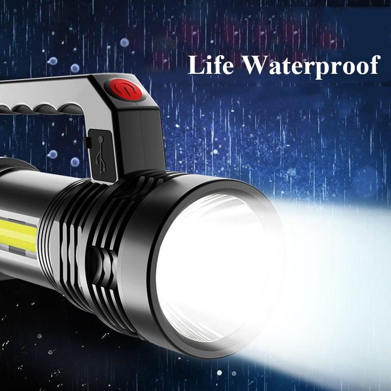 Rechargeable Handheld Flashlights Waterproof 3 Switch Mode Powerful High Lumens Spotlight Fashlight High Power Portable LED Waterproof Outdoor Long Lasting Spot Light Flashlight For Home & Outdoor Use - STEVVEX Lamp - 200, Flashlight, Gadget, Headlamp, Headlight, lamp, Rechargeable Flashlight, Rechargeable Headlamp, Rechargeable Headlight, Rechargeable Torchlight, Waterproof Flashlight, Waterproof Headlamp, Waterproof Headlight, Waterproof Torchlight - Stevvex.com