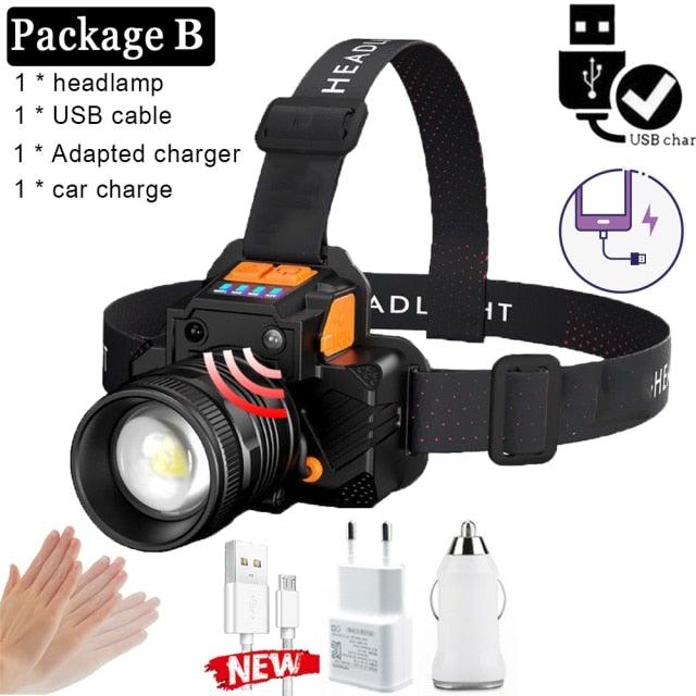 Rechargeable High Lumens Work Headlight Ultra Bright Headlamp LED Headlight Sensor Powerful Head Lamp Waterproof Flashlight For Adults Running Hiking Camping Fishing - STEVVEX Lamp - 200, Flashlight, gadgets, Headlamp, Headlight, lamp, LED Flashlight, LED Headlight, LED Sensor Flashlight, Rechargeable Headlight, Rechargeable LED Flashlight, Waterproof Flashlight, Waterproof Headlamp, Waterproof Headlight - Stevvex.com