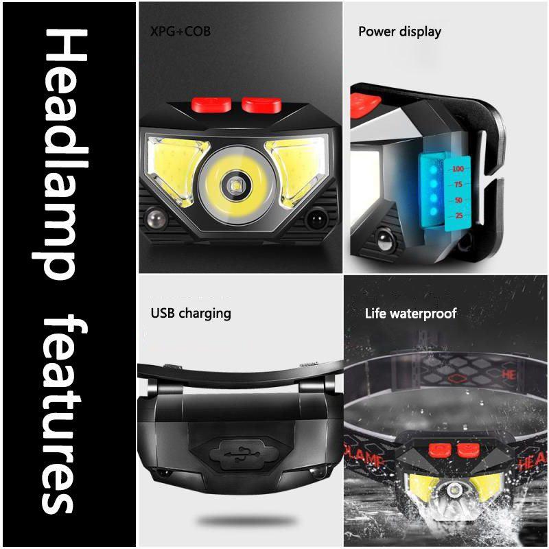 Rechargeable LED Powerfull Headlamp Flashlight USB Waterproof Headlamp Motion Body Sensor Headlight For Adults & Kids Camping Flashlight Outdoors Camping Running Biking Fishing - STEVVEX Lamp - 200, Flashlight, Gadget, Headlamp, Headlight, lamp, LED Flashlight, LED Headlamp, LED Headlight, Rechargeable Flashlight, Rechargeable Headlamp, Rechargeable Headlight, Rechargeable Torchlight, USB Flashlight, USB Headlight - Stevvex.com