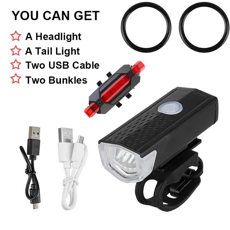 Rechargeable USB Bike Light Bicycle Front Rear Back Taillight Cycling Headlight Bicycle Lamp Flashlight Powerful Front And Back Lights Bicycle Accessories For Night Riding Cycling Safety Best Headlight With USB Tail