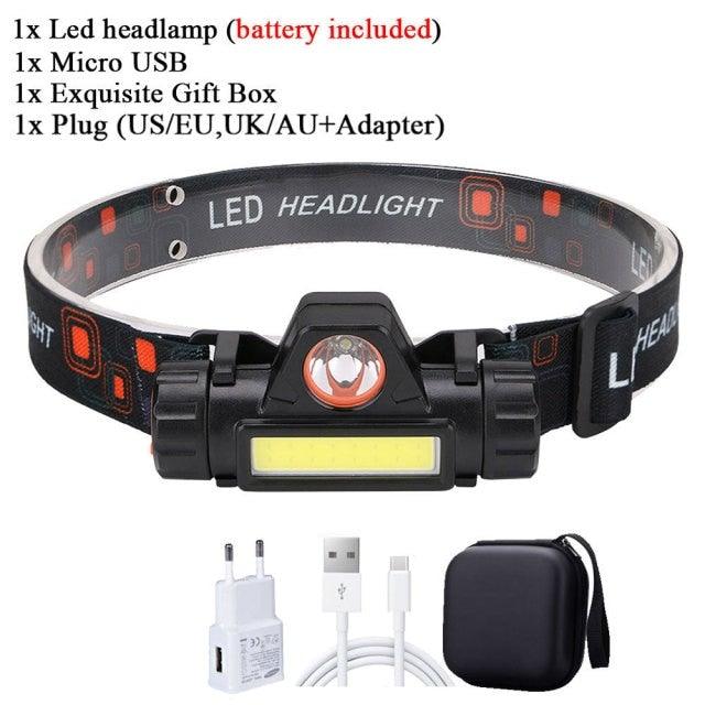 Rechargeable Waterproof Powerful LED Headlamp Portable Mini Built-in 18650 Battery Flashlight For  Portable Head Lamp Flashlight, Outdoor Lightweight Durable Headlight For Outdoor Running Camping Reading Fishing  Walking Jogging Headlight