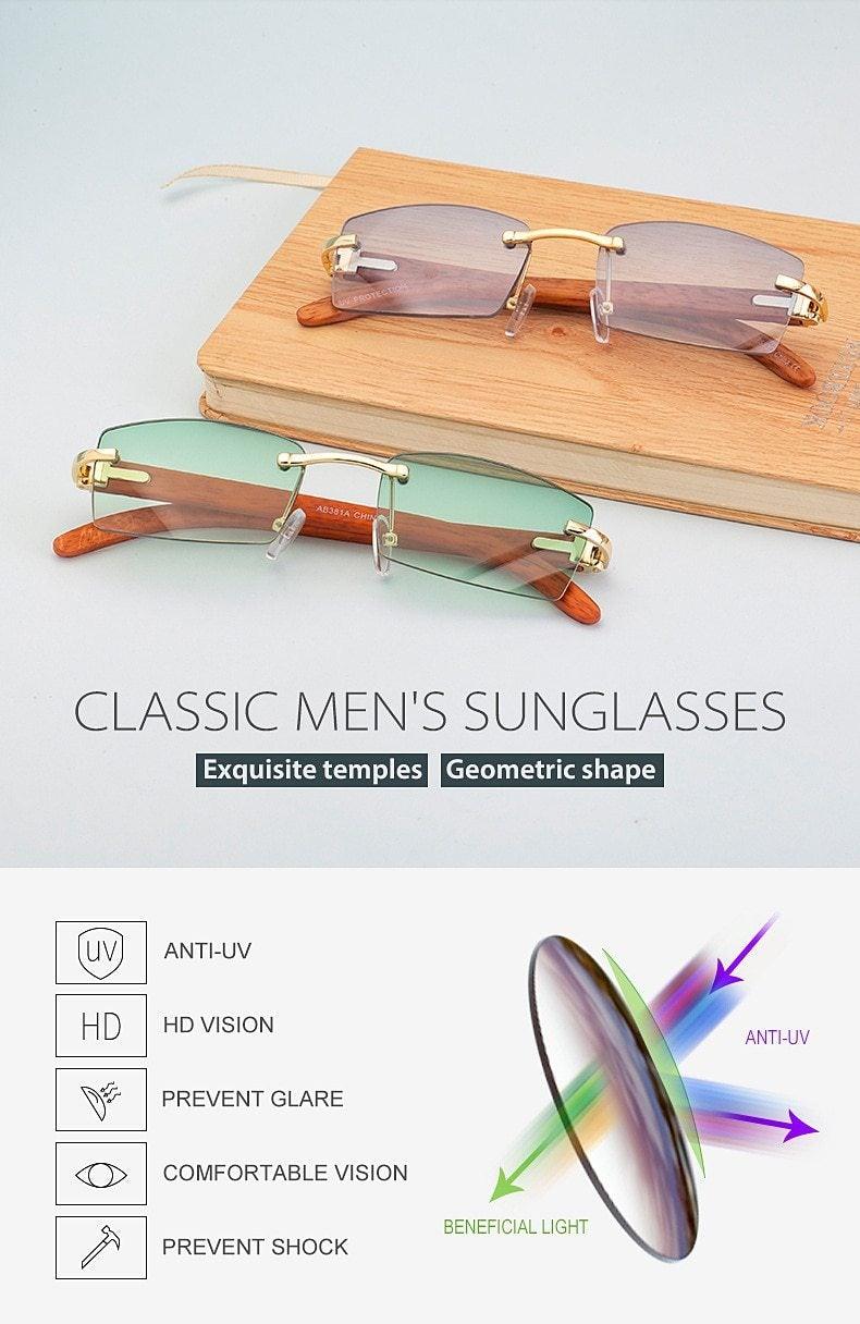 Rectangle Sunglasses for Men/Women Small Rimless Square Shade Eyewear  Sunglasses For Men Super Clear Rimless Sunglasses  Classic Driving Square Sunglasses