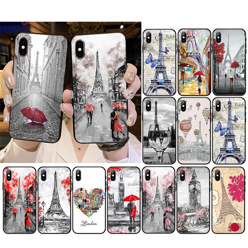 Red Umbrella in Paris London Eiffel Tower New york Phone Case For iphone 14 13 12 11 Pro Max 12 mini XS MAX XR 8 7 Plus X Case Shockproof Soft Rubber Full Protective Thin Phone Cover Cases Girly for iPhone