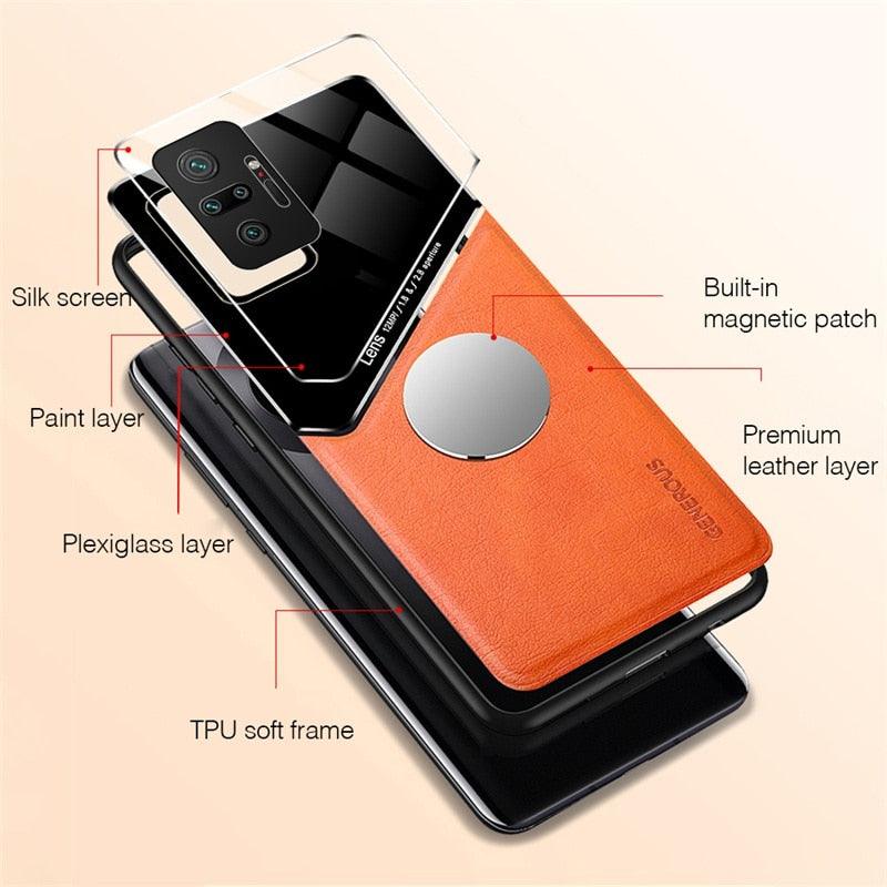 Redmi Note10 Pro Case Leather Car Magnetic Holder Cover For Xiaomi Redmi Note 10 11 Pro 11S 10S 10T Soft Frame Shockproof Luxury Pattern Leather Slim Protective Case