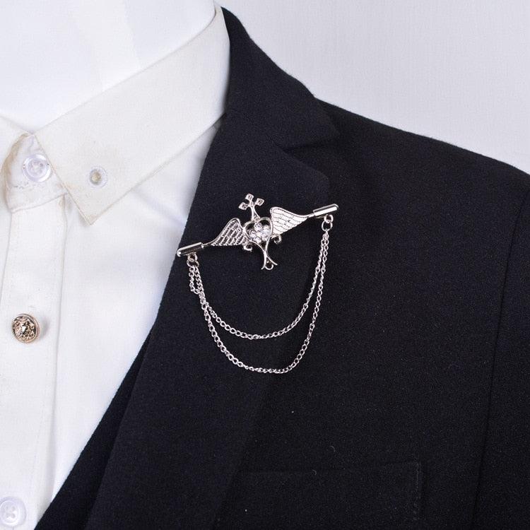 Retro Angel Wings With Chain Men's Brooch Pin For Suit Angel Wings Tassel Chain Brooch Collar Pins Rhinestone Metal Feather Lapel Pin Suit Coat Women Men's Accessories Badge Buckle Collar Pins Jewelry Accessories