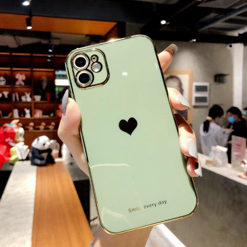 Retro  Love Heart Phone Case For iPhone 12 13 11 Pro Max XR X XS Max 8 Plus 14 Soft Silicone Camera Protective Back Cover Luxury Bling Plating Soft Back Cover Raised Full Camera Protection Bumper Silicone Shockproof Phone Case for iPhone