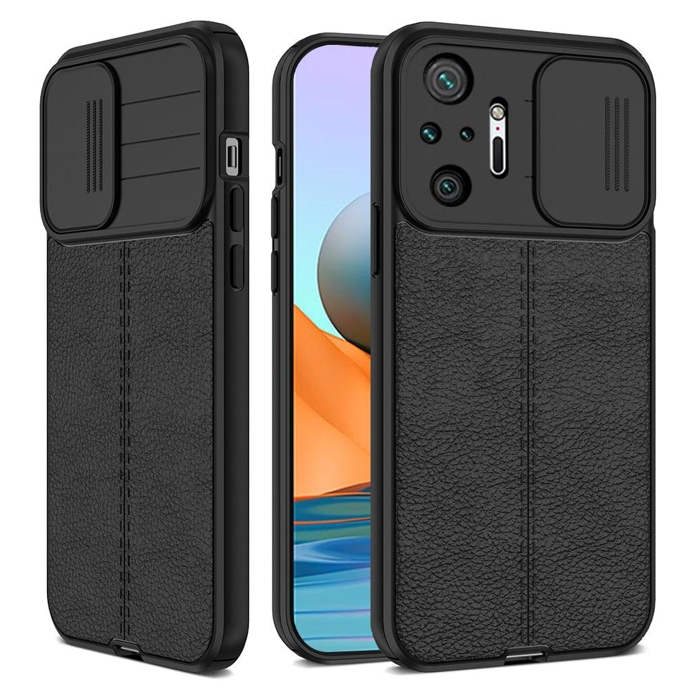 Retro Pattern Leather Case for Xiaomi Redmi Note 10 Pro Push Pull Camera Protection For Redmi Note 10S 10Pro 10T 5G Cover