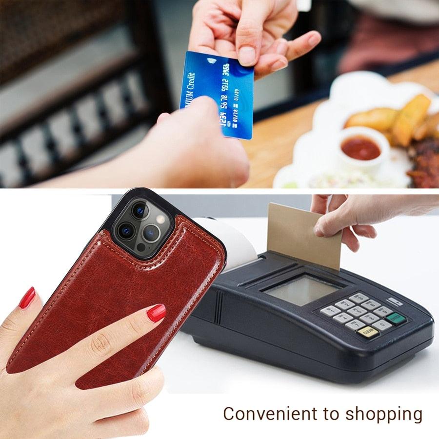 Retro PU Flip Leather Case For iPhone 14 13 12 11 Pro Max Multi Card Holder Case Cover Card Holder Leather Card Double Magnetic Closure Durable Iphone Cover